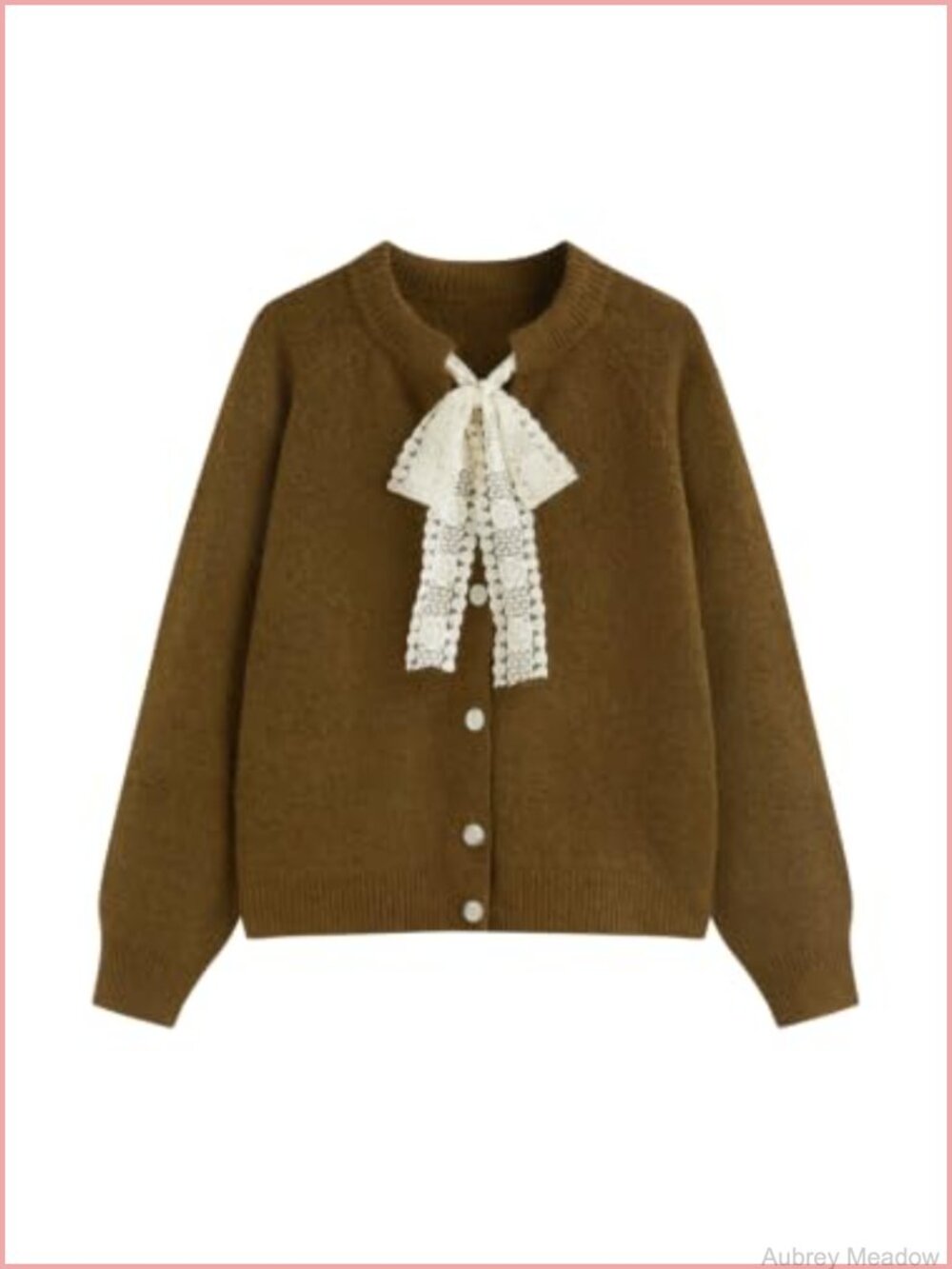 Wool Knit Cardigan Long Sleeve Lace Bow Button Loose Fit Sweater